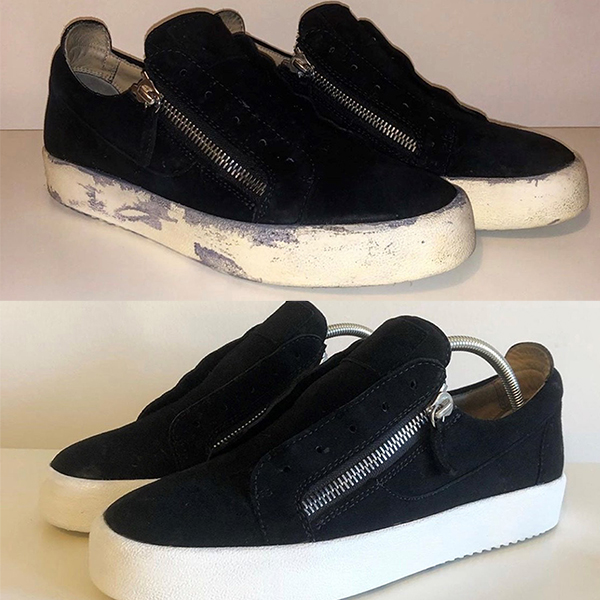 A before and after shot of trainers