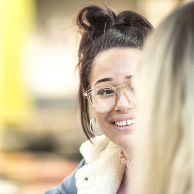Students chatting to each other.