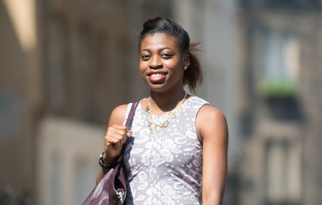 Onye, an undergraduate law student smiling for the camera