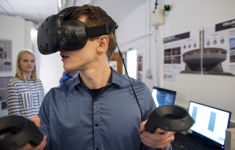 Student using virtual reality headset