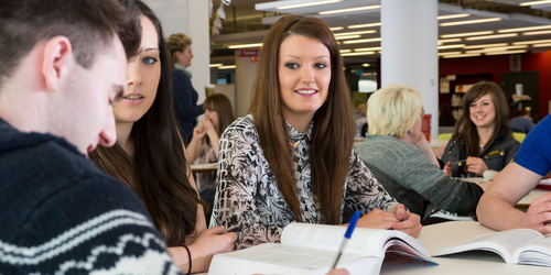 Third Year BA Criminolgy students studying together in the Learning Resource Centre