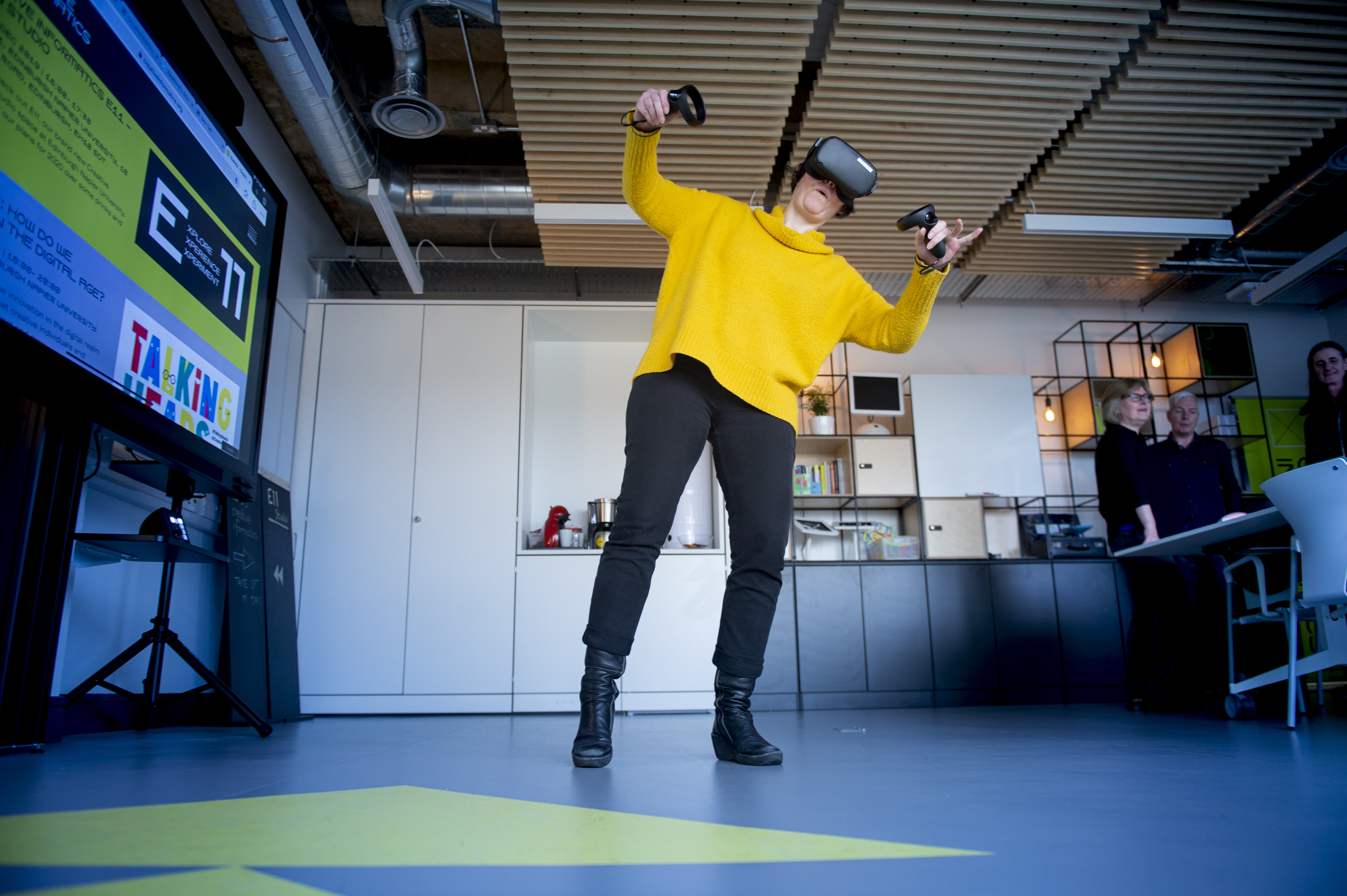 Individual demonstrating virtual reality technology