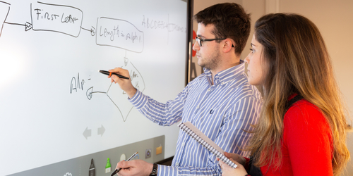 School of Computing students at work in the cyber security room.