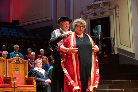 Professor Sue Rigby with ENU Chair of Court Rex Tomlinson on stage at the Usher Hall