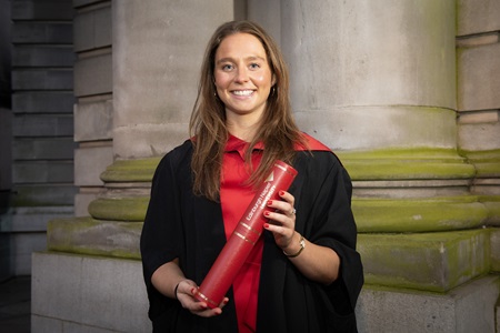 Lorna Husband standing outside the Usher Hall with her degree