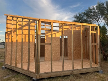 The prototype timber shell of the Makazi shelter