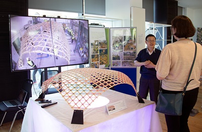 An exhibition model of a bamboo timber gridshell design