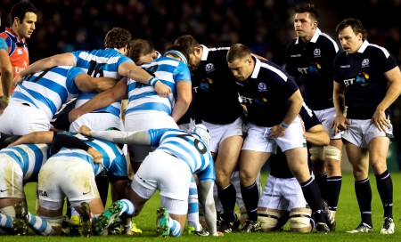 Scotland rugby international Alex Allan playing for Scotland against Argentina