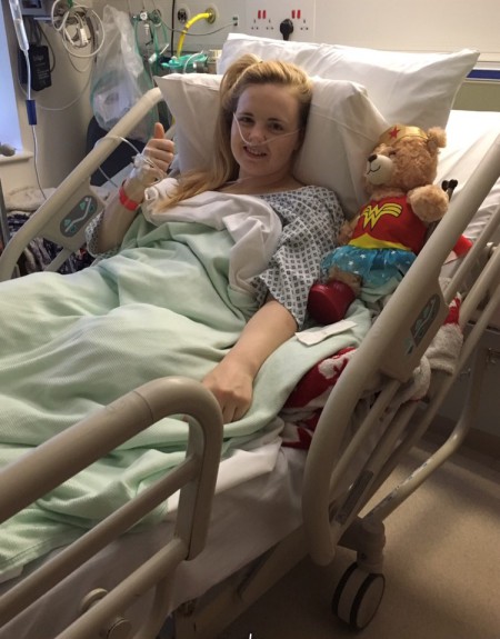 Hope Gordon in a hospital bed