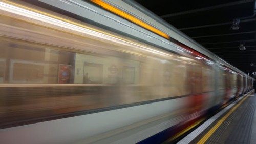 Long exposure photo of an underground train moving