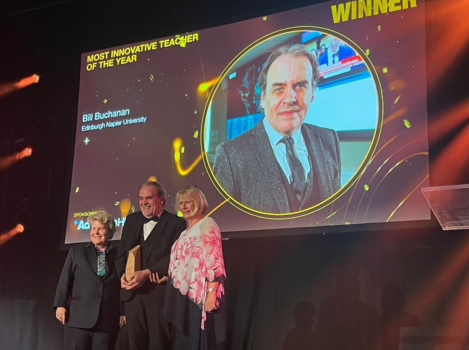 Professor Bill Buchanan collecting his THE Award