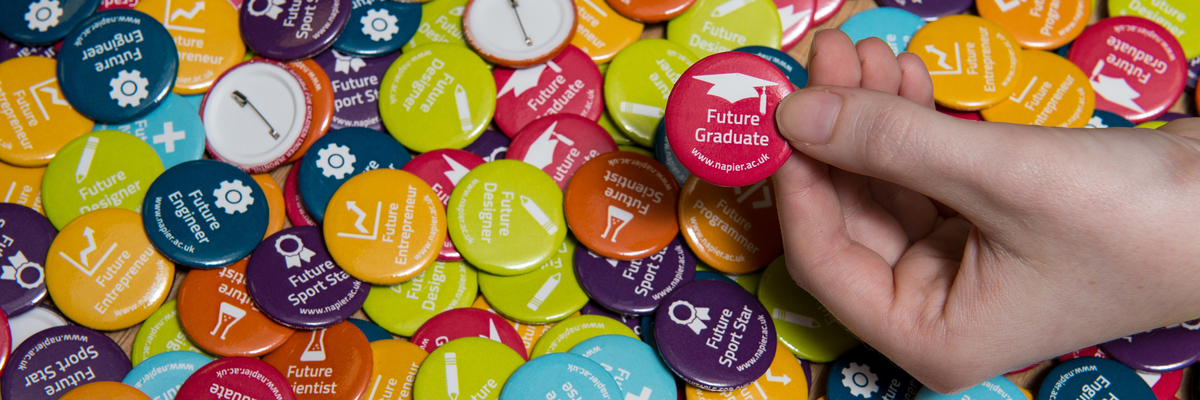 Future graduate promotional pins.