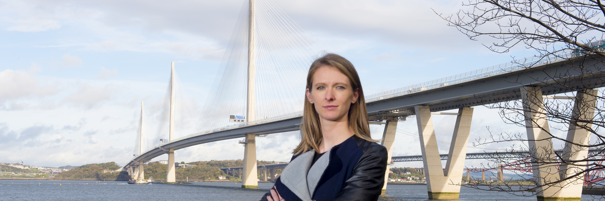Civil Engineering alumni Emily Alfred at the Queensferry Crossing bridge.