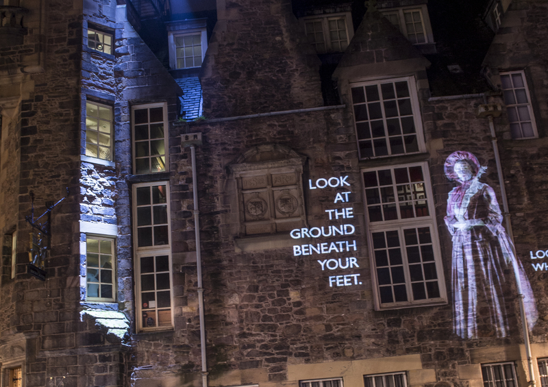 Projections on the façade of a building.