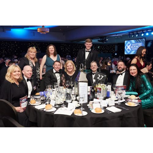 Group photo of attendees at the Scottish Ex-forces Business Awards dinner. 